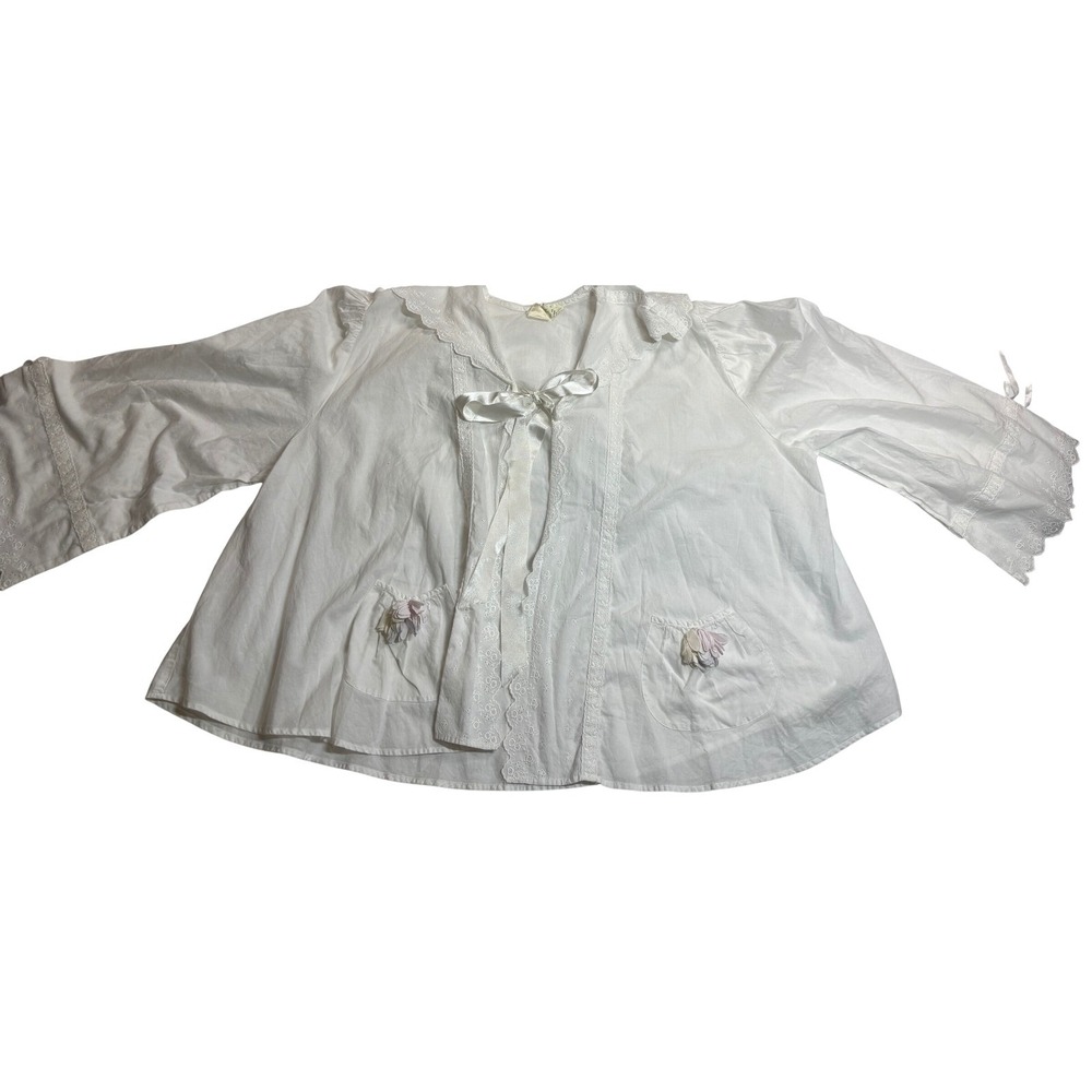 Victoria's Secret Vintage Bed Jacket Women's White Very Good Eyelet Cotton Small